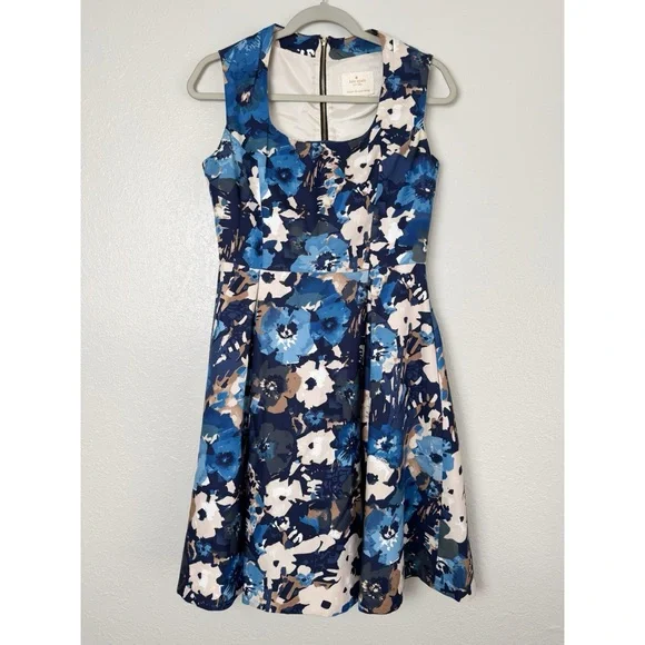 Kate Spade blue Autumn floral scoop neck fit and flare sleeveless dress 6 - Picture 2 of 10